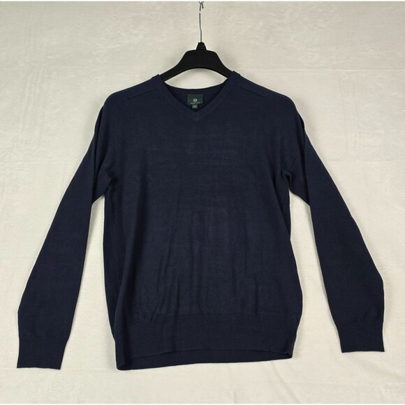 AG Adriano Green Label Men Navy V-Neck Sweater Rayon Blend Medium Vented Panels - Picture 2 of 13